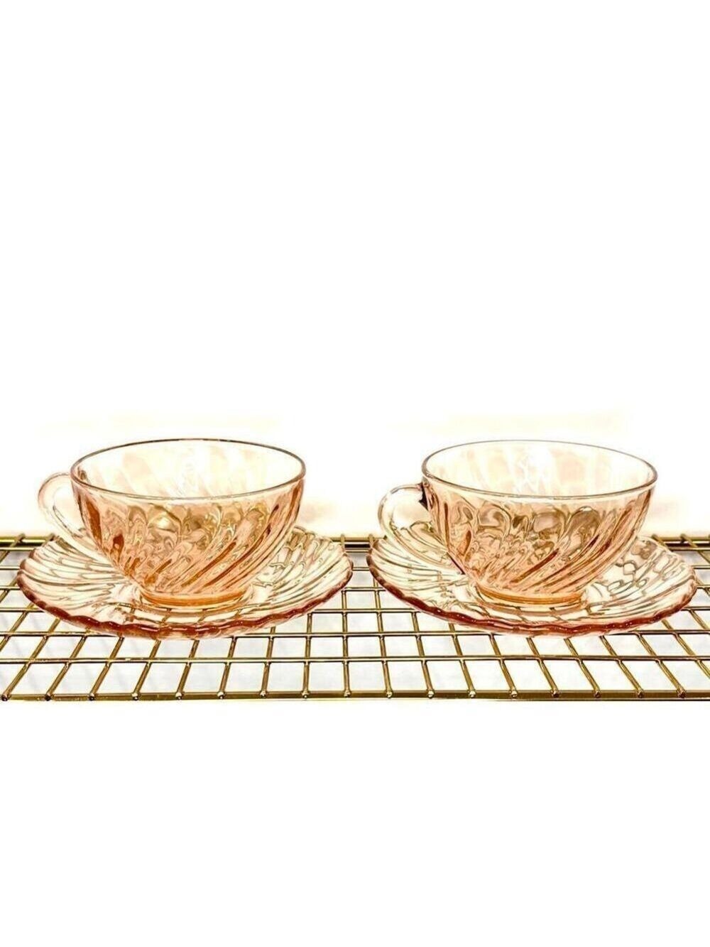 Arcoroc France Rosaline Swirl Set of 2 Pink Cup and Saucer
